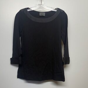 CHANEL Uniform Black Boatneck Top with Quilted Trim SIZE S
